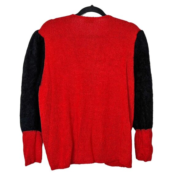 Vintage Karl Bein Cologne Red & Black Cardigan w/ 3D Ribbon Trim - Size M (est.) - Picture 3 of 4